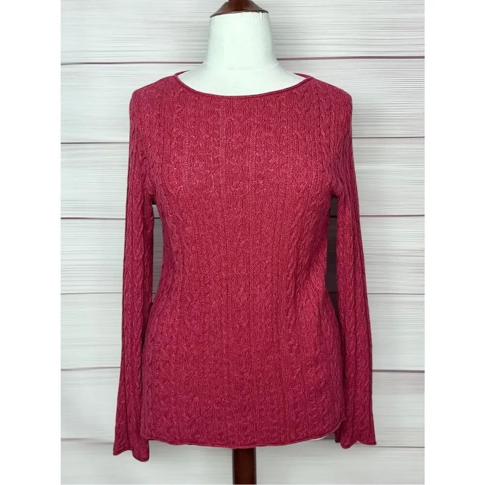 Lauren Jeans Co Ralph Lauren Cable Knit Boat Neck Sweater XL Raspberry Cotton